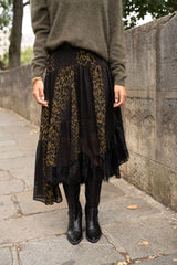 Choklate Paris asymmetrischer Leopardenrock mit Spitze Khaki