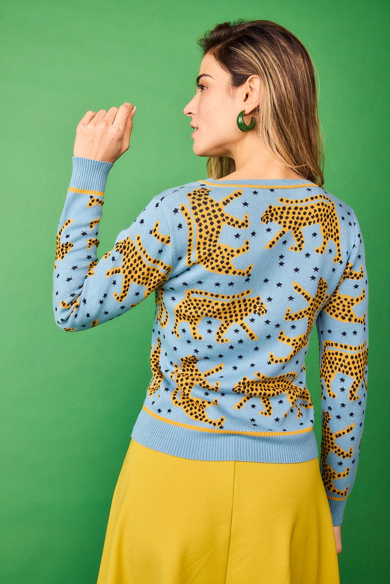 Smile Strickjacke aus Viskose-Strick Geparden Türkis