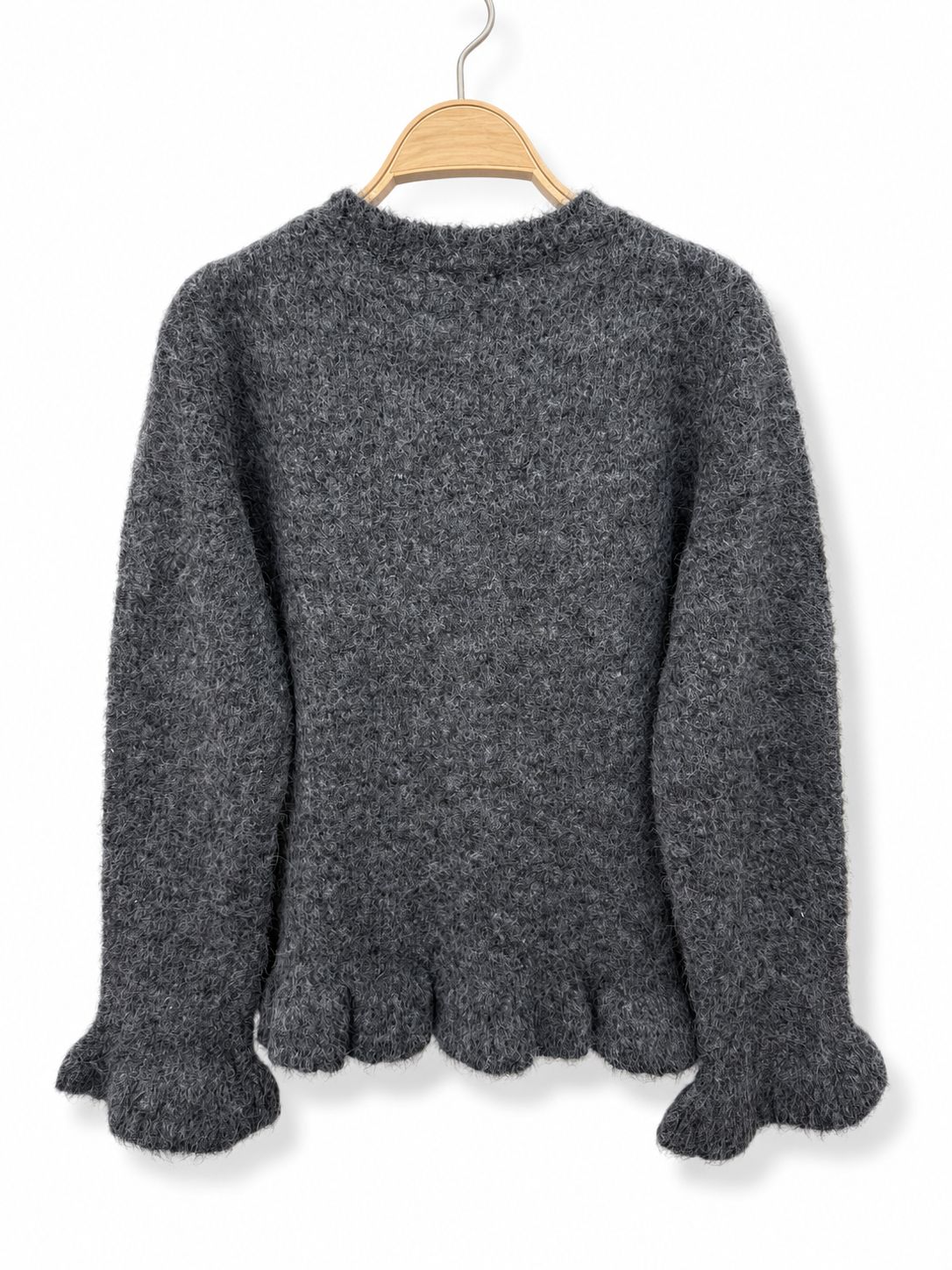 Audrey Paris Strickpullover mit Rüschen Grau