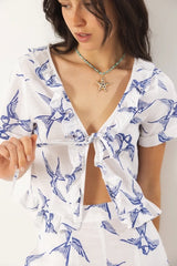 Sommerbluse mit Schwalbenprint aus 100% Baumwolle - Lanidor Portugal