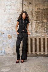 Lulumary Straight-Flare-Hose meliert Schwarz