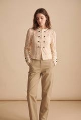 Choklate Paris Céline Spitzen-Blusenjacke mit Stehkragen in Ecru