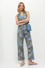 Lanidor Weit geschnittene Hose mit Blumenprint aus 100% Khaki