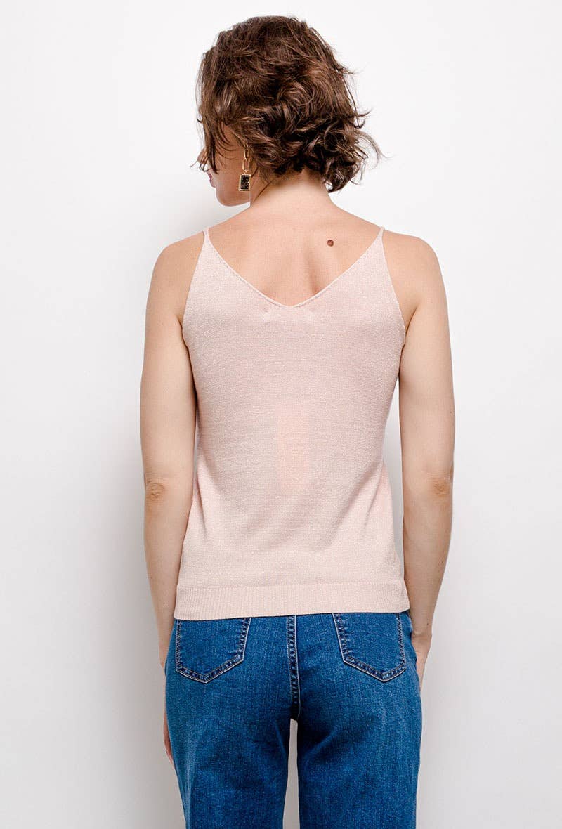 Choklate Paris Glänzendes Lurex-Top Rosa | Elegantes Lurex-Top mit schmalen Trägern