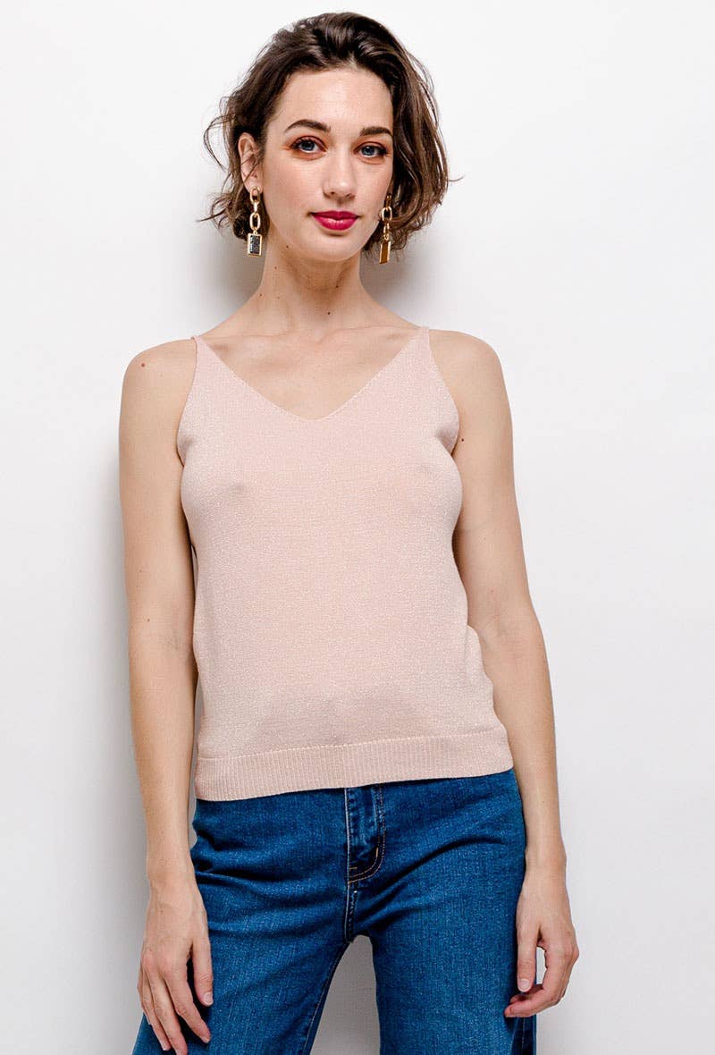 Glänzendes Lurex-Trägershirt - 8752: Beige / Eine Größe