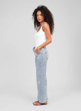 An'ge Paris Jeans PAFLI Blau mit feiner Blütenstickerei
