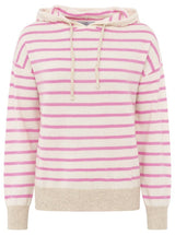 Zwillingsherz - 100% Kaschmir Hoodie "Stripes & Neon" in Pink-Weiß - Luxus-Hoodie mit Streifen