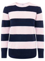 Zwillingsherz  100% Kaschmir Rundhalspullover "Blockstreifen" - Rosa Marineblau