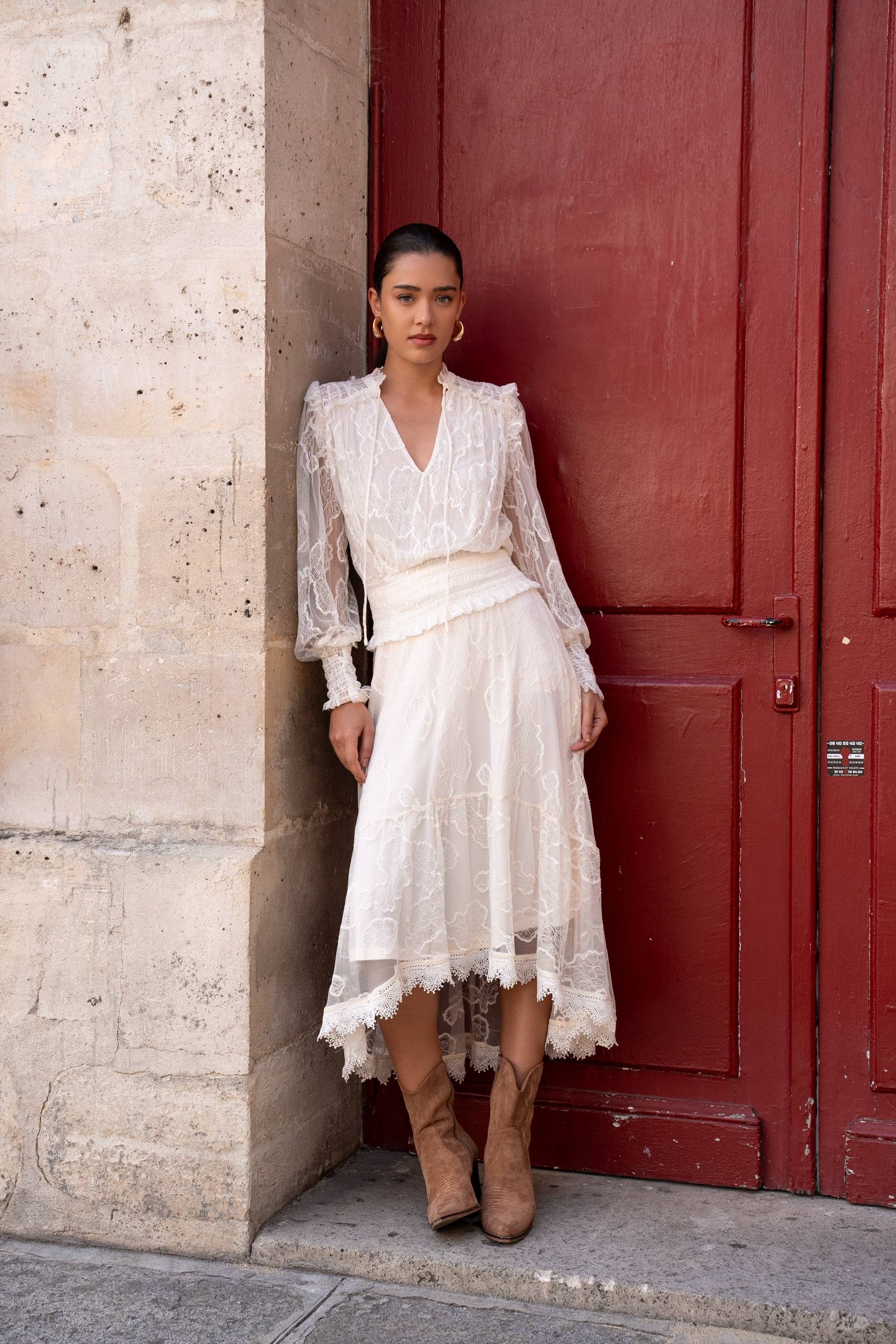 Choklate Paris Asymmetrischer Spitzenrock September Ecru - Bohemian Chic