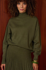 Lulumary Weicher Stehkragen-Pullover Khaki