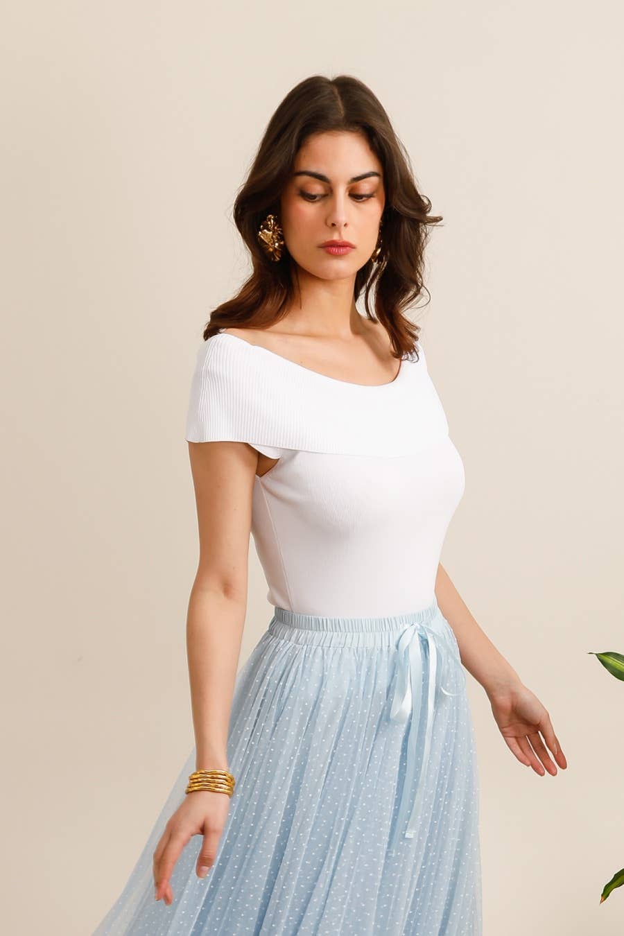 Choklate Paris Stricktop mit Bardot-Ausschnitt Viskosemix Weiß