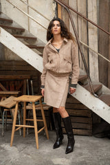 Lulumary Midi-Wickelrock aus Wildlederimitat Camel