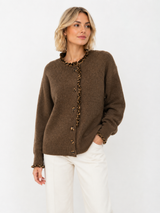 Cardigan aus Strick mit Leopardenrüschen – AP192: Beige / Standardmäßig / Eine Größe
