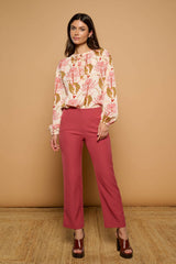 Minueto Fließende Bluse Augusta Floral Leopard - Print Beige
