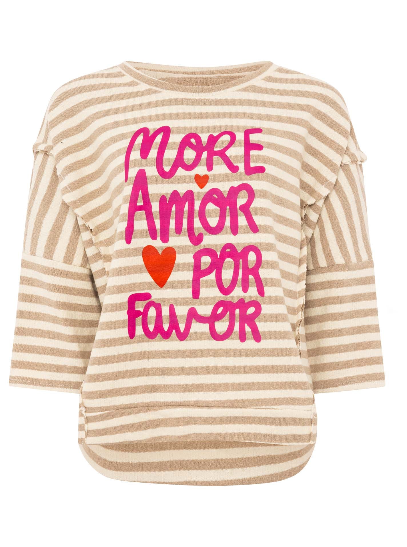 Zwillingsherz Shirt 3/4 Arm Streifen BW "More Amore" - Beige