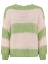 Zwillingsherz Pullover Wollmix "Blockstreifen" - Rosa & Grün | Streifendesign