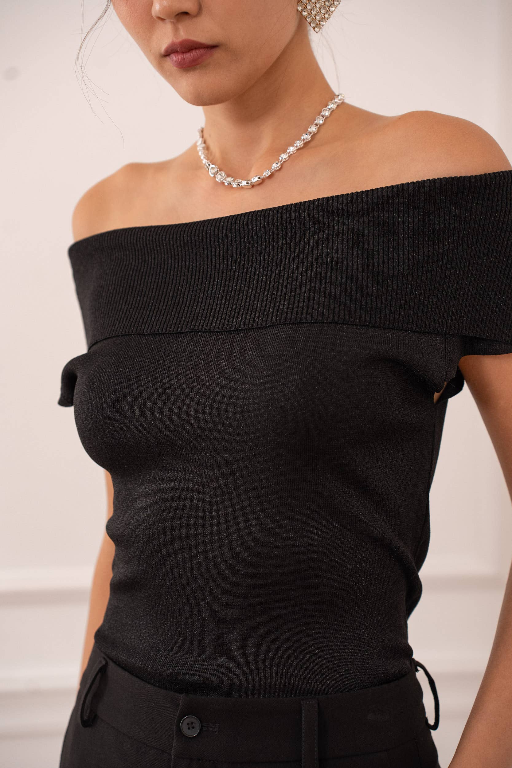 Choklate Paris Bardot-Oberteil Lurex Schwarz