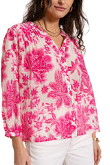 Choklate Paris Saint Tropez Bluse aus Viskose & Seide in Fuchsie - Dreiviertelarm mit V-Ausschnitt