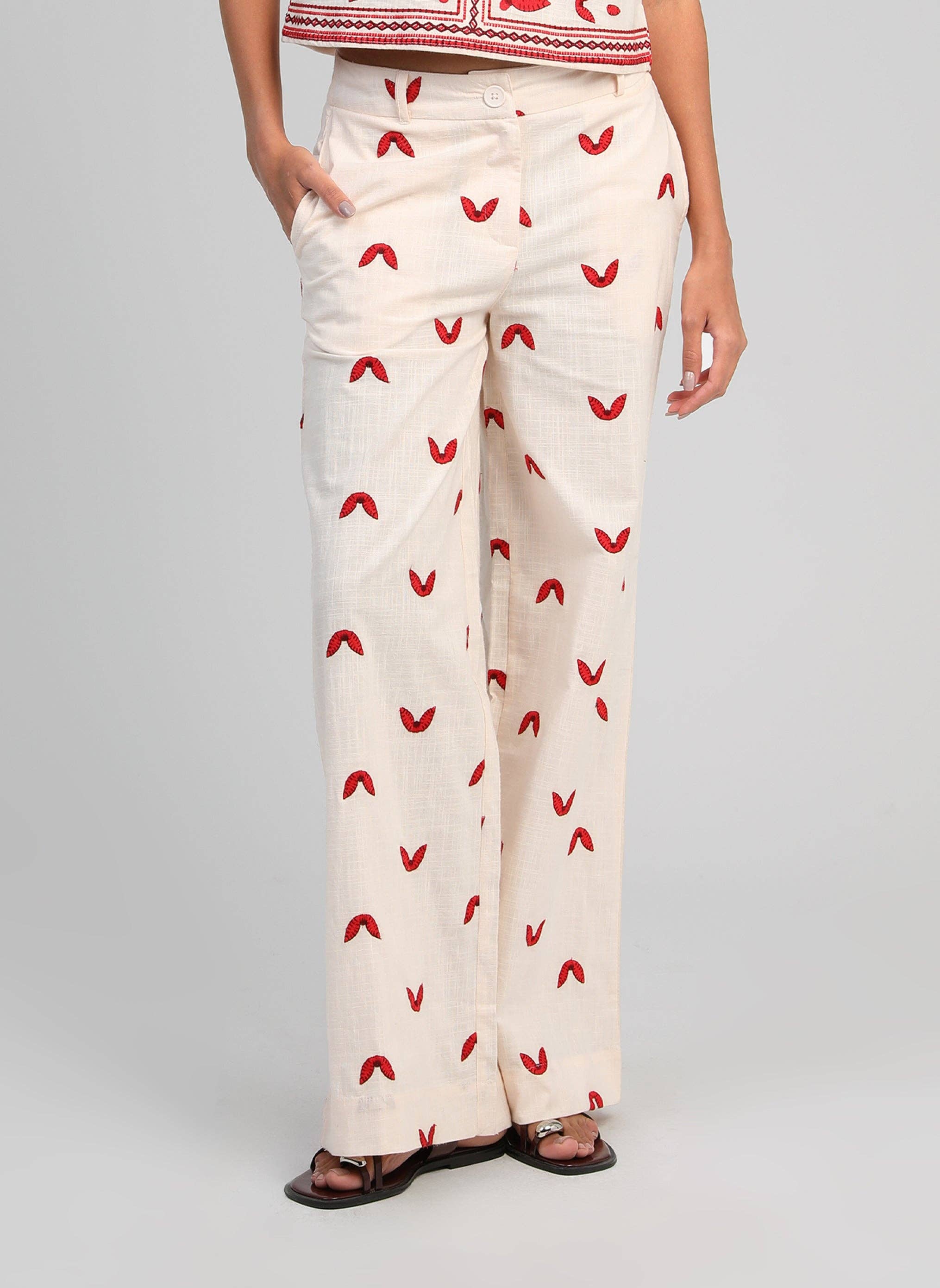 Ange Paris Hose Romila Baumwollstickerei Ecru