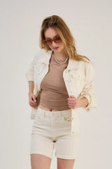 Ana & Lucy Bermuda-Shorts Baggy Dad "Clara" weiter Schnitt - Ecru