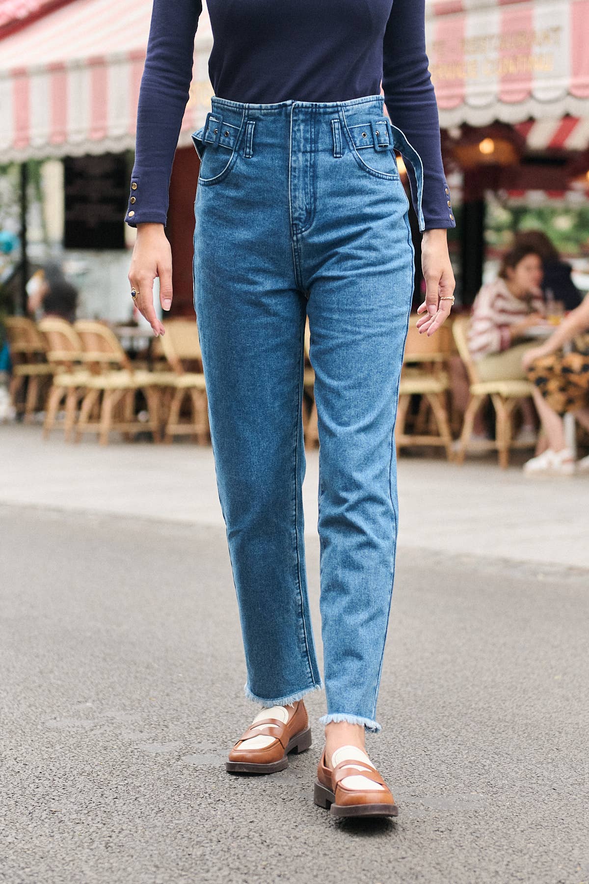 Nathael Paris Gerade Baumwolljeans mit Taillenriemen in Blau