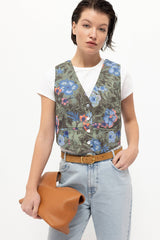 Lanidor Weste mit Blumenprint Khaki Baumwolle