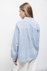 Lanidor Bluse mit Stickerei Gestreift Runder Ausschnitt