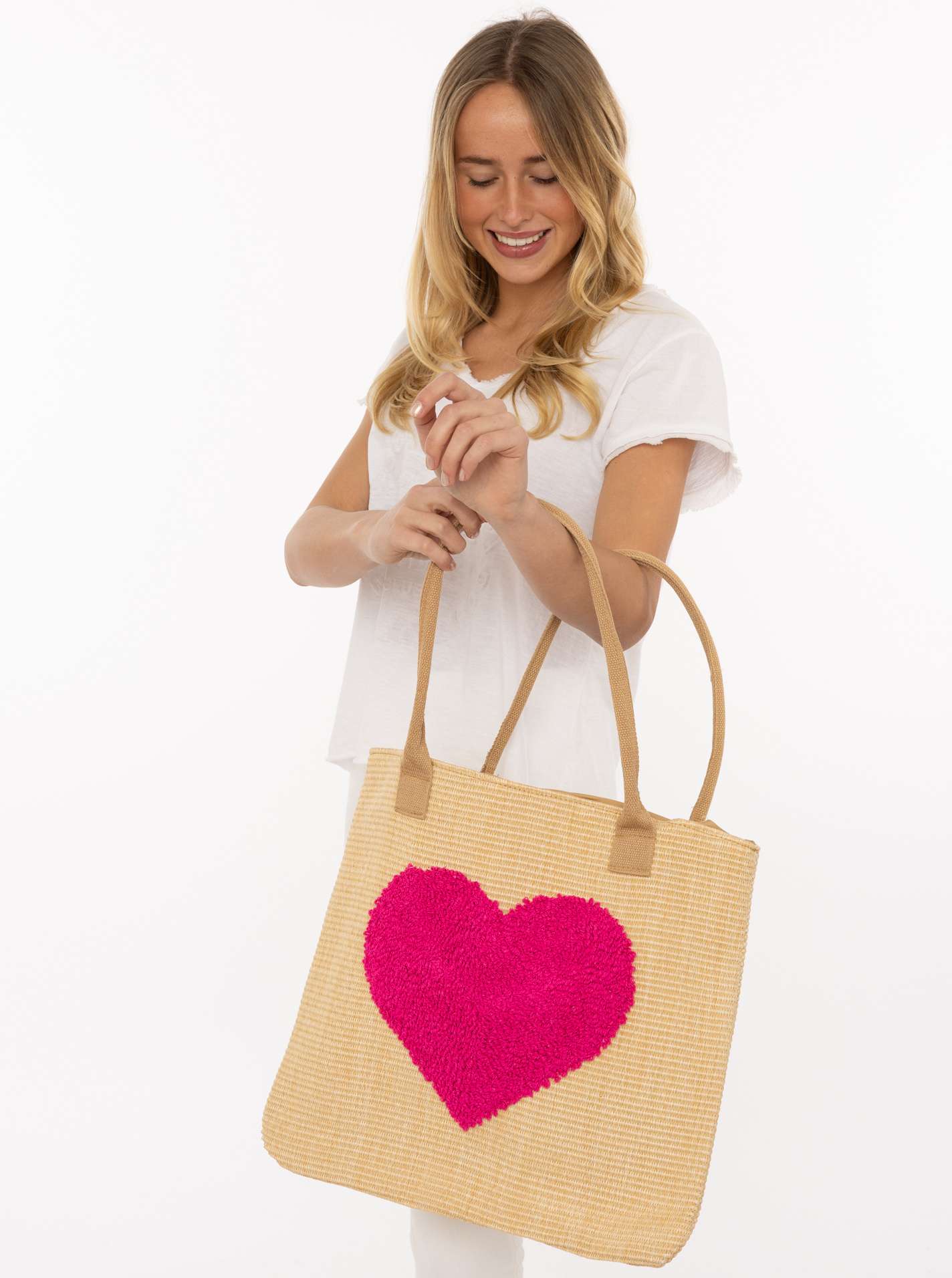 Zwillingsherz XXL Strohtasche Herz Pink