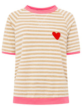 Zwillingsherz Sweat-Shirt BW Streifen & Herz Beige- Oversized Fit