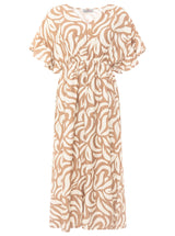 Zwillingsherz Maxikleid Viskose "Allover Ornamente" Beige