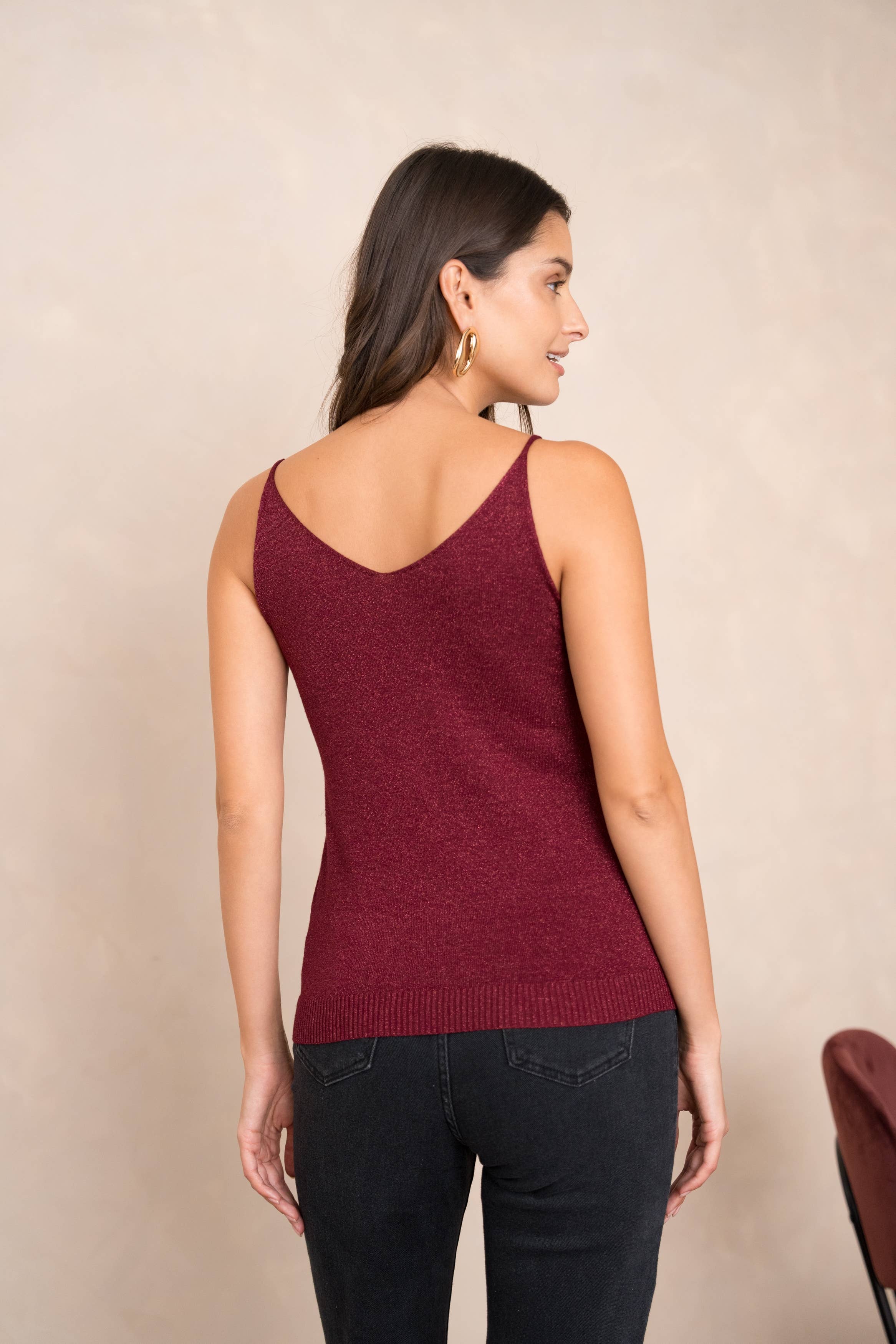 Glänzendes Lurex-Trägershirt - 8752: Bordeaux / Eine Größe