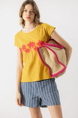 Lanidor T-Shirt "Palm Sunset" Sommer Vibes in Gelb & Pink