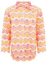 Zwillingsherz Langarmbluse Lochstickerei Neonpink