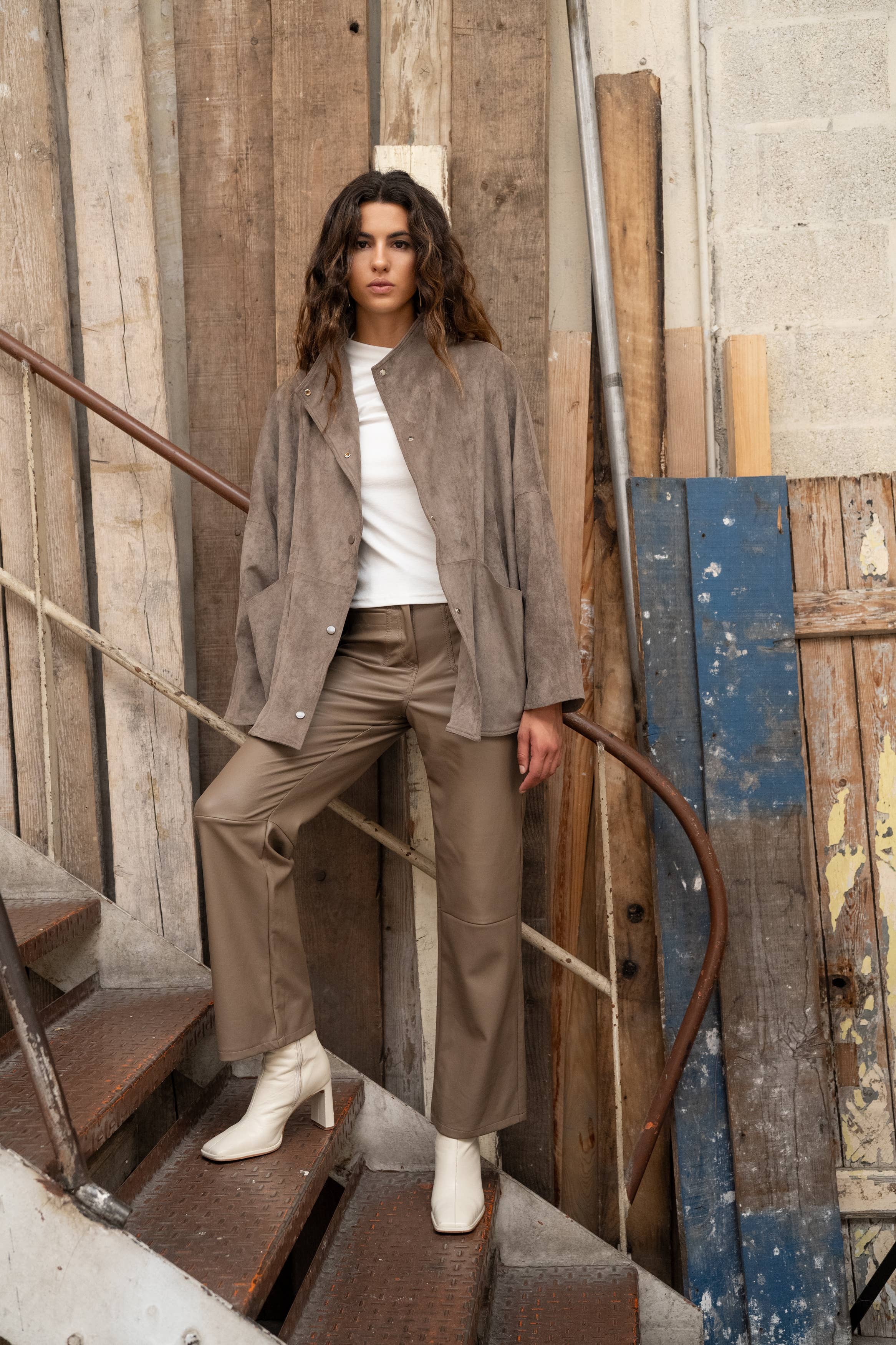 Lulumary Kunstlederhose Latte mit geradem Bein