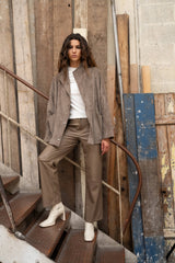 Lulumary Kunstlederhose Latte mit geradem Bein