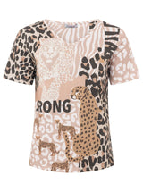 Zwillingsherz T-Shirt Leo Strong Baumwolle Beige V-Ausschnitt