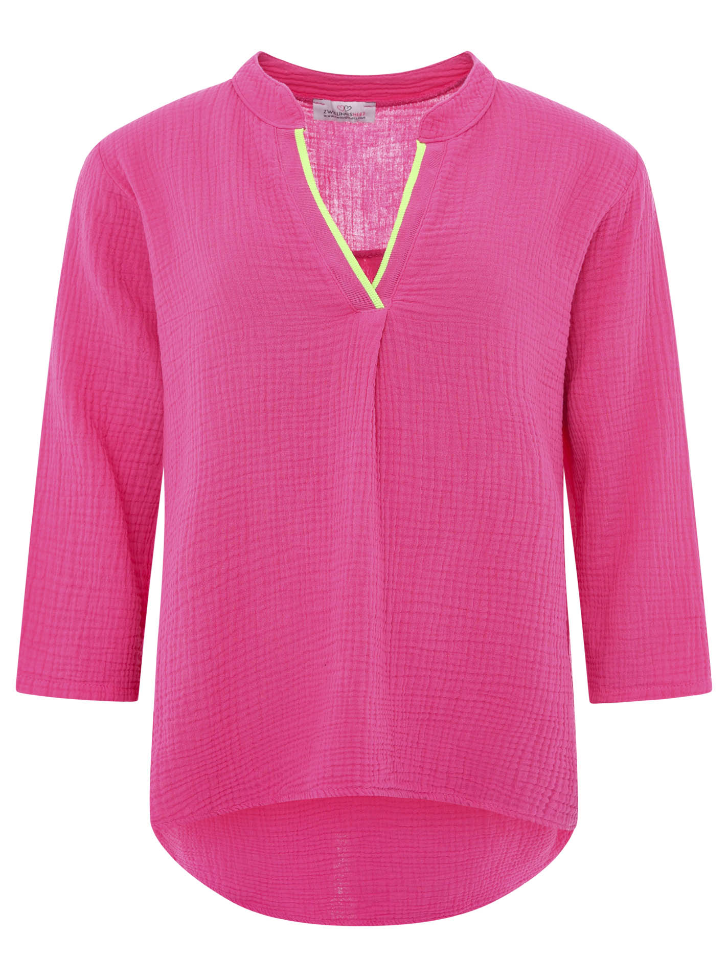 Zwillingsherz Bluse Musselin Neonkante Pink