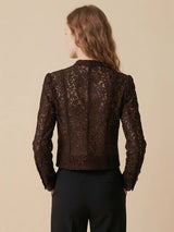 Choklate Paris Céline Spitzen-Blusenjacke mit Stehkragen in Choco