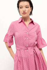 Lanidor Hemdblusenkleid mit Rüschen Tupfen Rosa