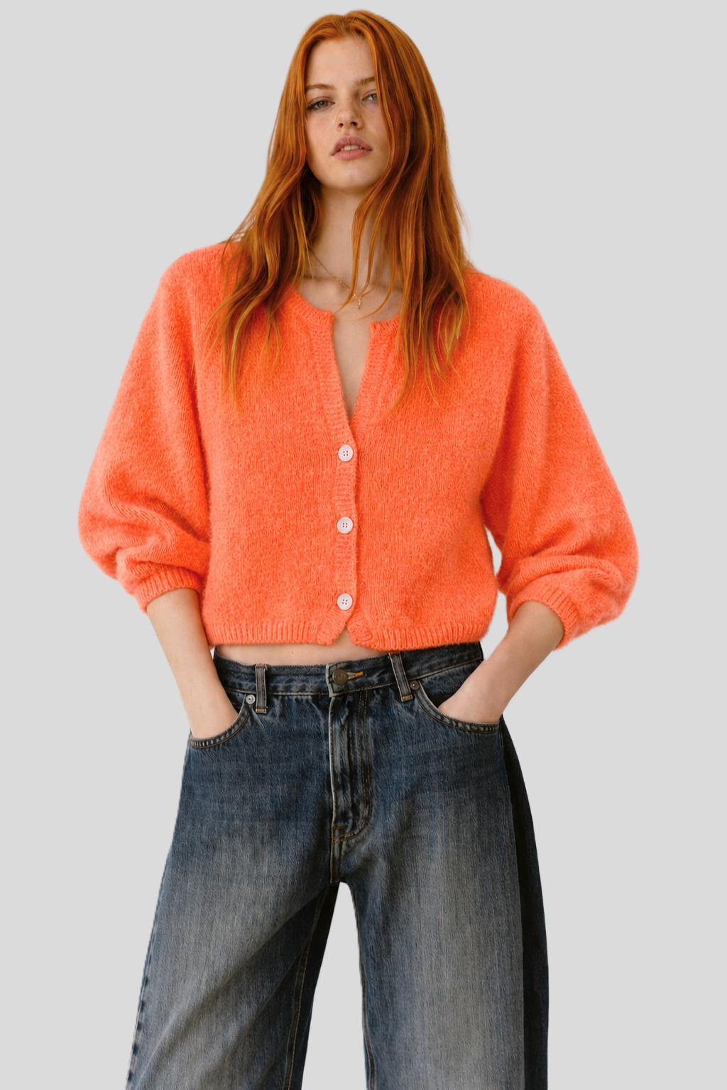 Angora Strickcardigan mit V-Ausschnitt: Anthrazit / Einheitsgröße