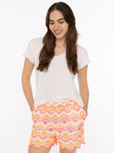 Zwillingsherz Short mit Lochstickerei Neonpink 100% Baumwolle