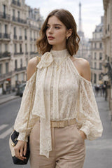 Choklate Paris Bluse Trocadéro aus Spitze schulterfrei Ecru