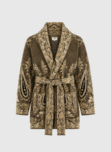An’ge Paris lange Strickjacke NADINI Paisley Khaki-Olivbraun