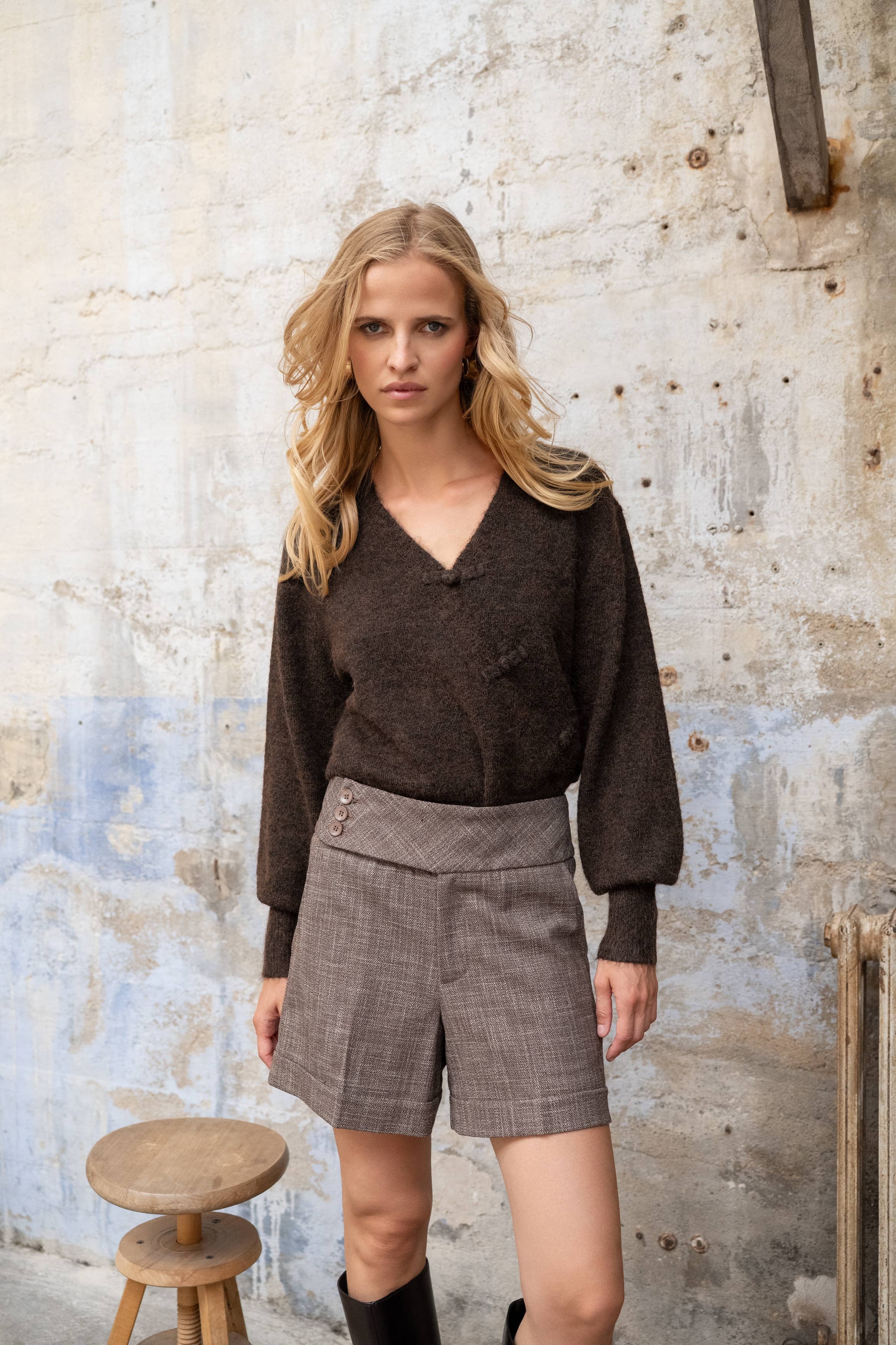 Pullover mit Wickeloptik PU50: Ecru / TU (S-L)