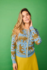 Smile Strickjacke aus Viskose-Strick Geparden Türkis