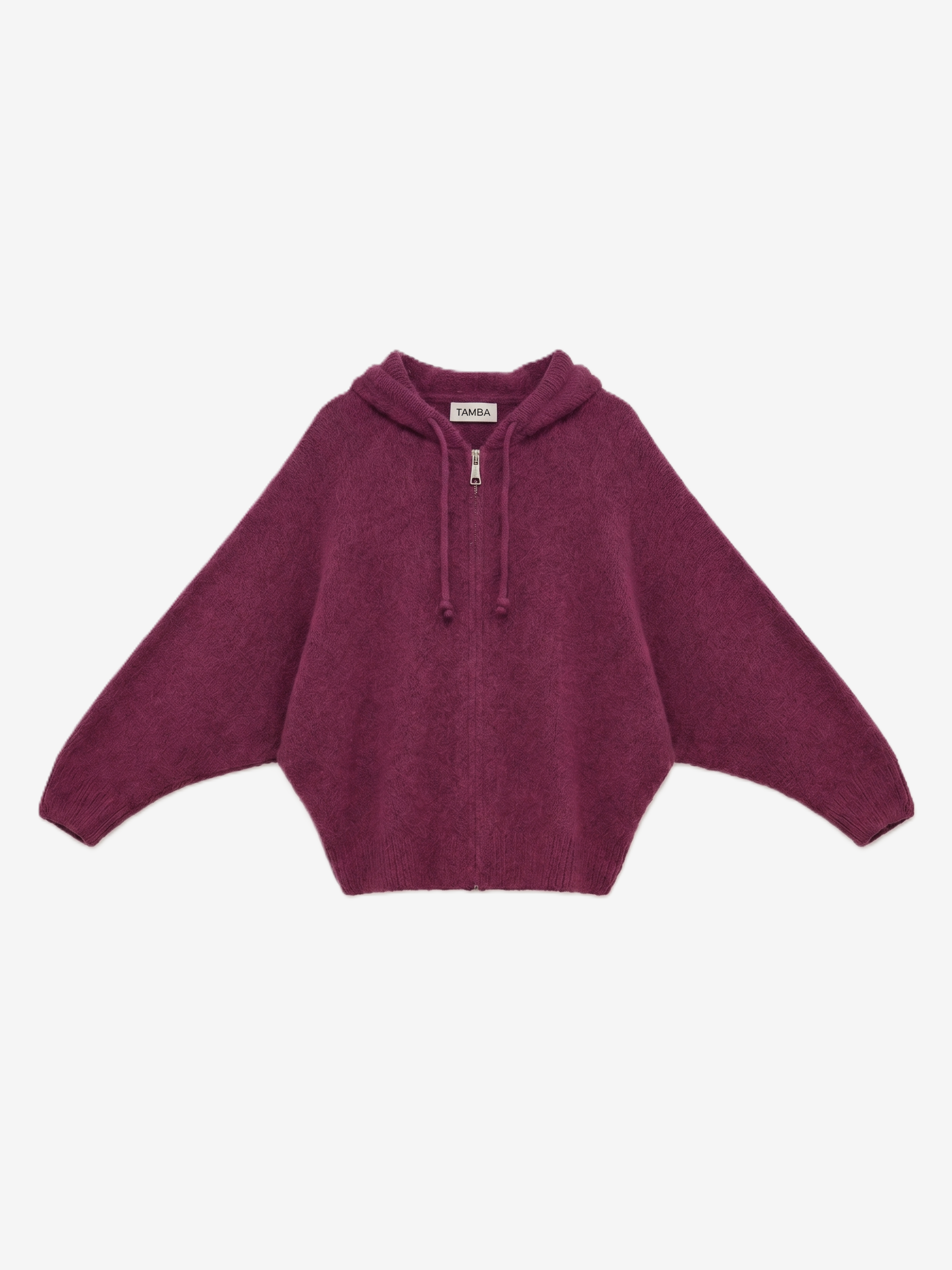 Tamba Kapuzen-Strickjacke mit Fledermausärmeln Dusty Berry