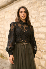 Choklate Paris Bluse Penelope aus Guipure-Spitze Schwarz