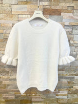 ✨ Weicher Feinstrickpullover mit Volantärmeln AP185: Blanc / Standardmäßig / Eine Größe