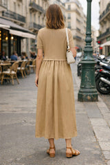 Choklate Paris Sommer Kleid Taffeta Materialmix Beige