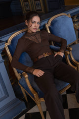 Louna Spitzenoberteil mit hohem Kragen - CK08522: Choco / 2S-2M-2L